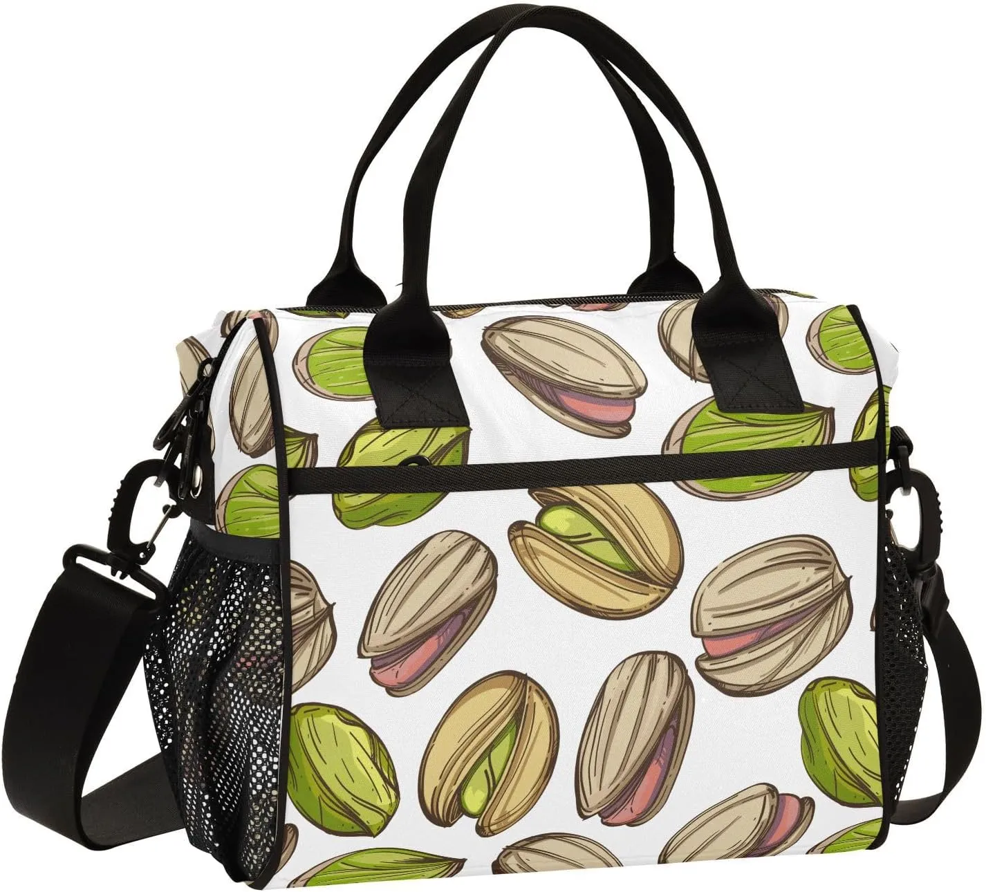 VIGTRO Yummy Pistachios Nut Pattern Insulated Lunch Bag Leakproof Lunch Box for Women Men Reusable Lunch Tote Bag with Adjustable Shoulder Strap for Office Picnic Travel Size M
