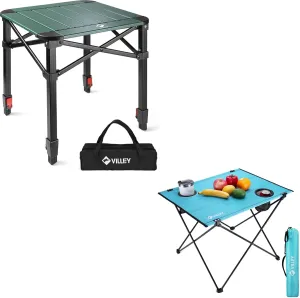 VILLEY Folding Camping Square Table with Carry Bag Folding Camping Table with 2 Cup Holders & Carry Bag