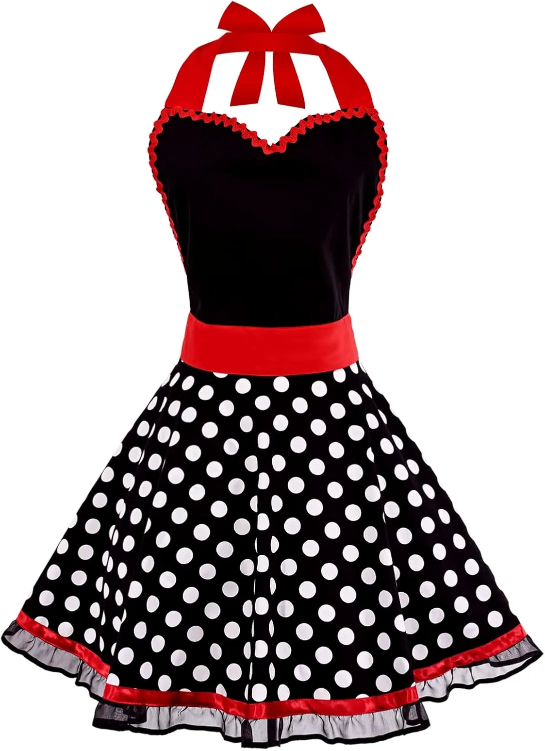 Violet Mist Cute Sweetheart Vintage Apron for Women Girls Polka Dot Retro Stylish Apron Sexy Black Dress 50s Apron Lace Ruffle Adjustable Neck Strap Flirty Apron Halloween Christmas Mothers Gifts