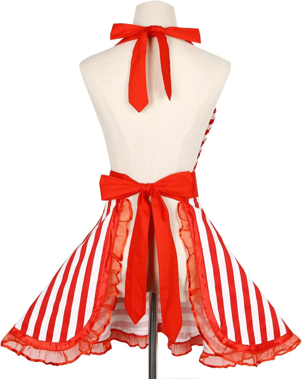 Violet Mist Lovely Sweetheart Aprons for Women Girls - Retro Cute Vintage Striped Cooking Dress - Flirty Apron for Valentine, Christmas & Mothers Gifts, Red