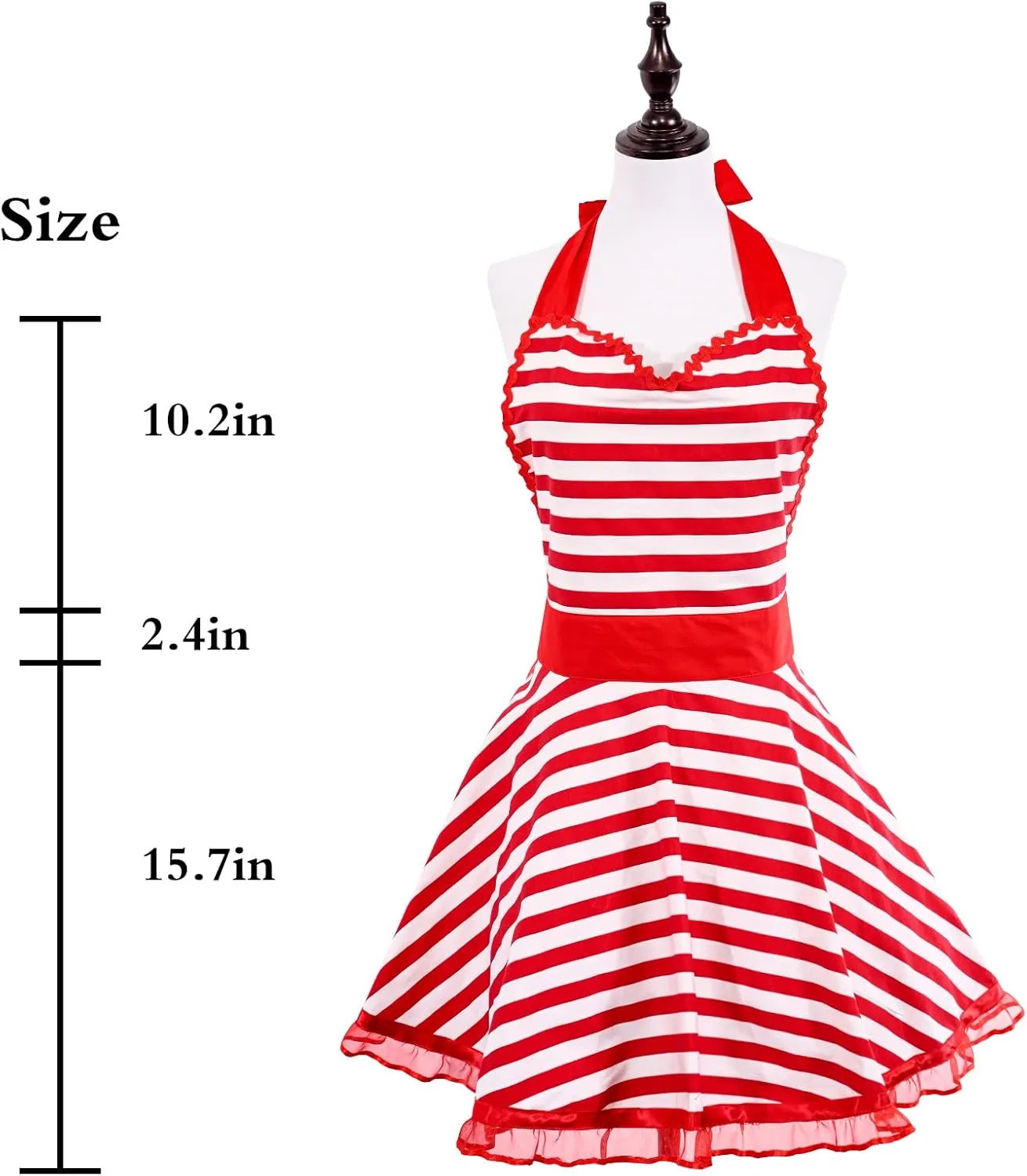 Violet Mist Lovely Sweetheart Aprons for Women Girls - Retro Cute Vintage Striped Cooking Dress - Flirty Apron for Valentine, Christmas & Mothers Gifts, Red