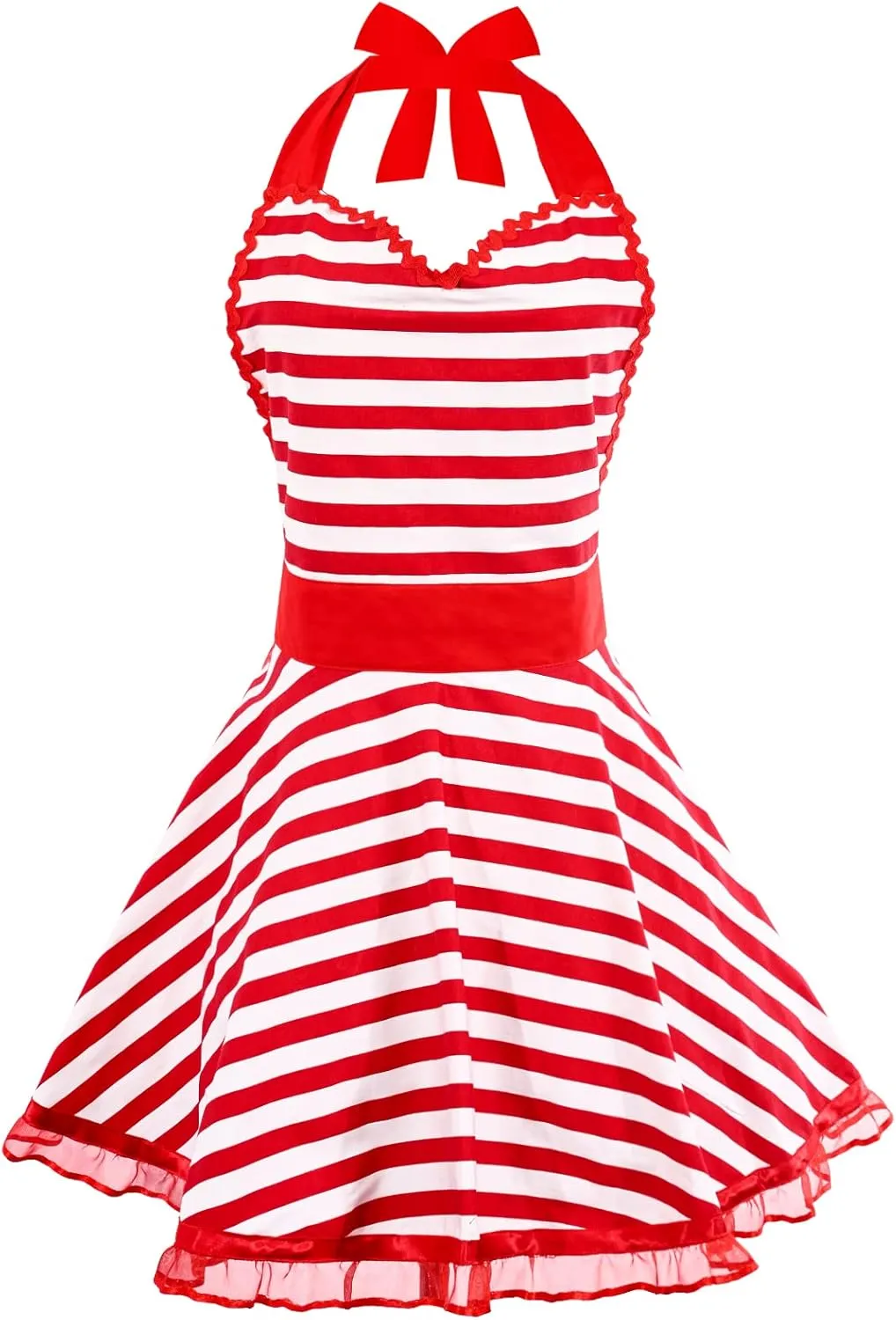 Violet Mist Lovely Sweetheart Aprons for Women Girls - Retro Cute Vintage Striped Cooking Dress - Flirty Apron for Valentine, Christmas & Mothers Gifts, Red
