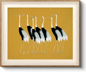 VIYYIEA Framed Canvas Wall Art, Cranes Wall Art for Living Room, Vintage Animal Oil Painting Picture, Print Framed Home Decor, Bathroom Wall Decor -【Seven Cranes】-(10"x12")