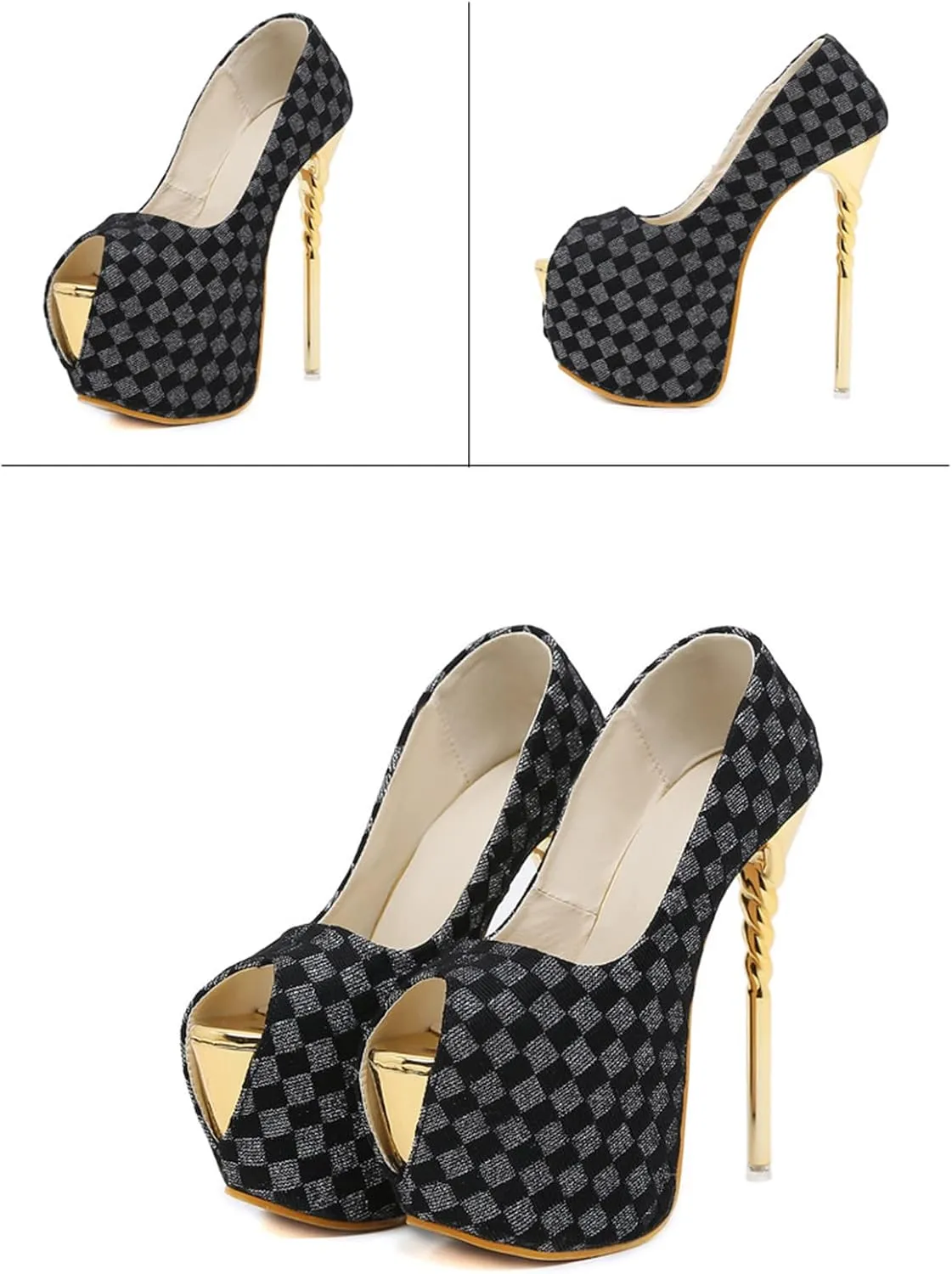 Vujkliy Women's High-Heeled Shoes Waterproof Platform Stiletto Shallow Mouth Fish Mouth Fashion Catwalk 6.2IN Single Shoes