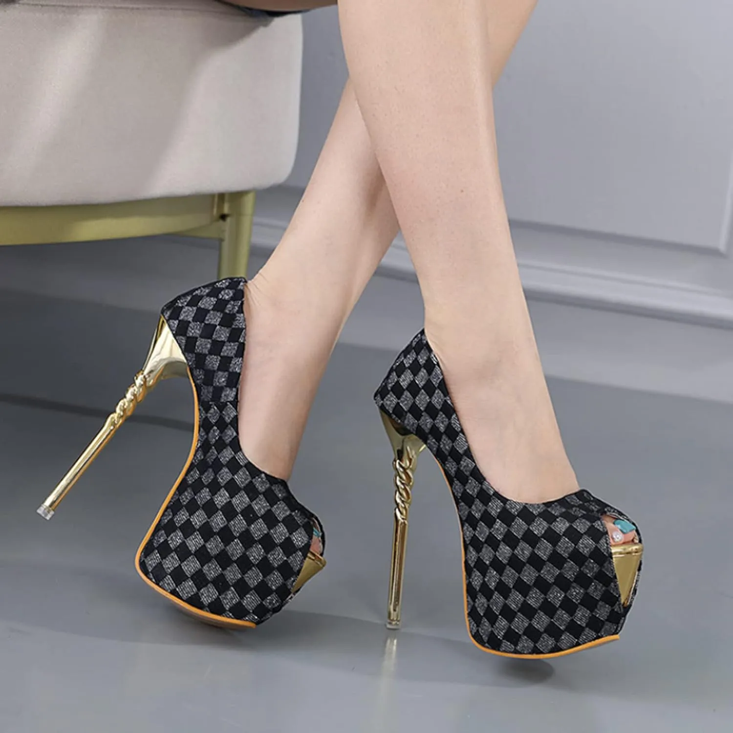 Vujkliy Women's High-Heeled Shoes Waterproof Platform Stiletto Shallow Mouth Fish Mouth Fashion Catwalk 6.2IN Single Shoes