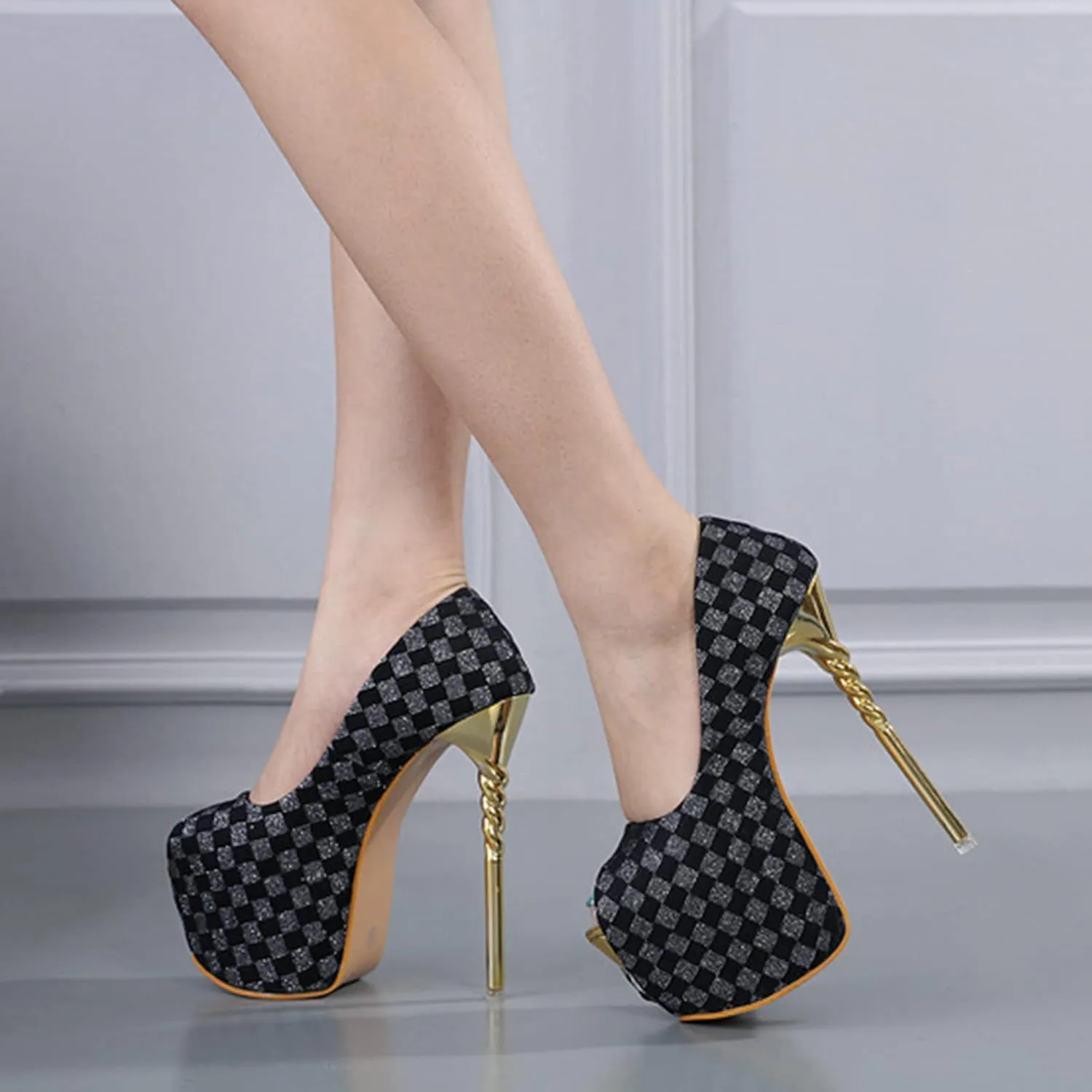 Vujkliy Women's High-Heeled Shoes Waterproof Platform Stiletto Shallow Mouth Fish Mouth Fashion Catwalk 6.2IN Single Shoes
