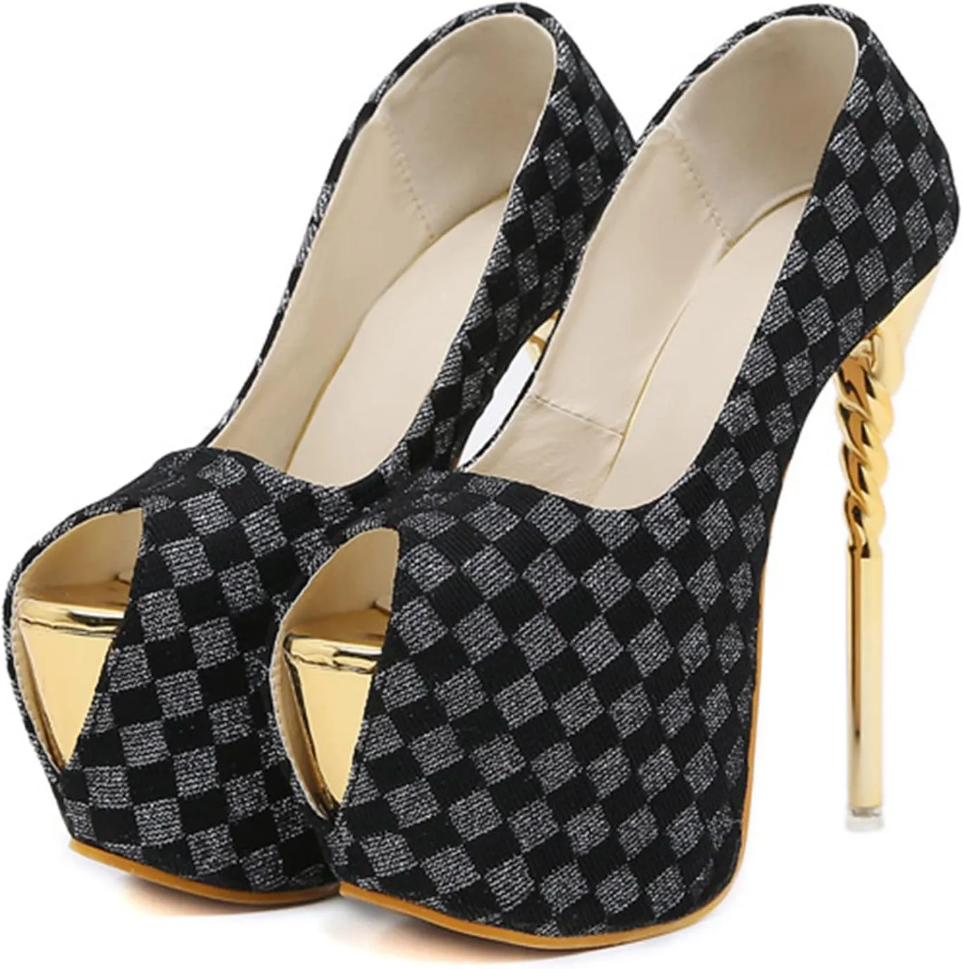 Vujkliy Women's High-Heeled Shoes Waterproof Platform Stiletto Shallow Mouth Fish Mouth Fashion Catwalk 6.2IN Single Shoes
