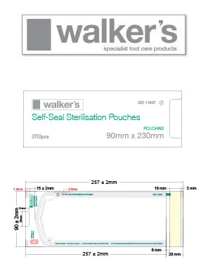 Walker's Self-Seal Sterilisation Pouches 90mm x 230mm Box 200