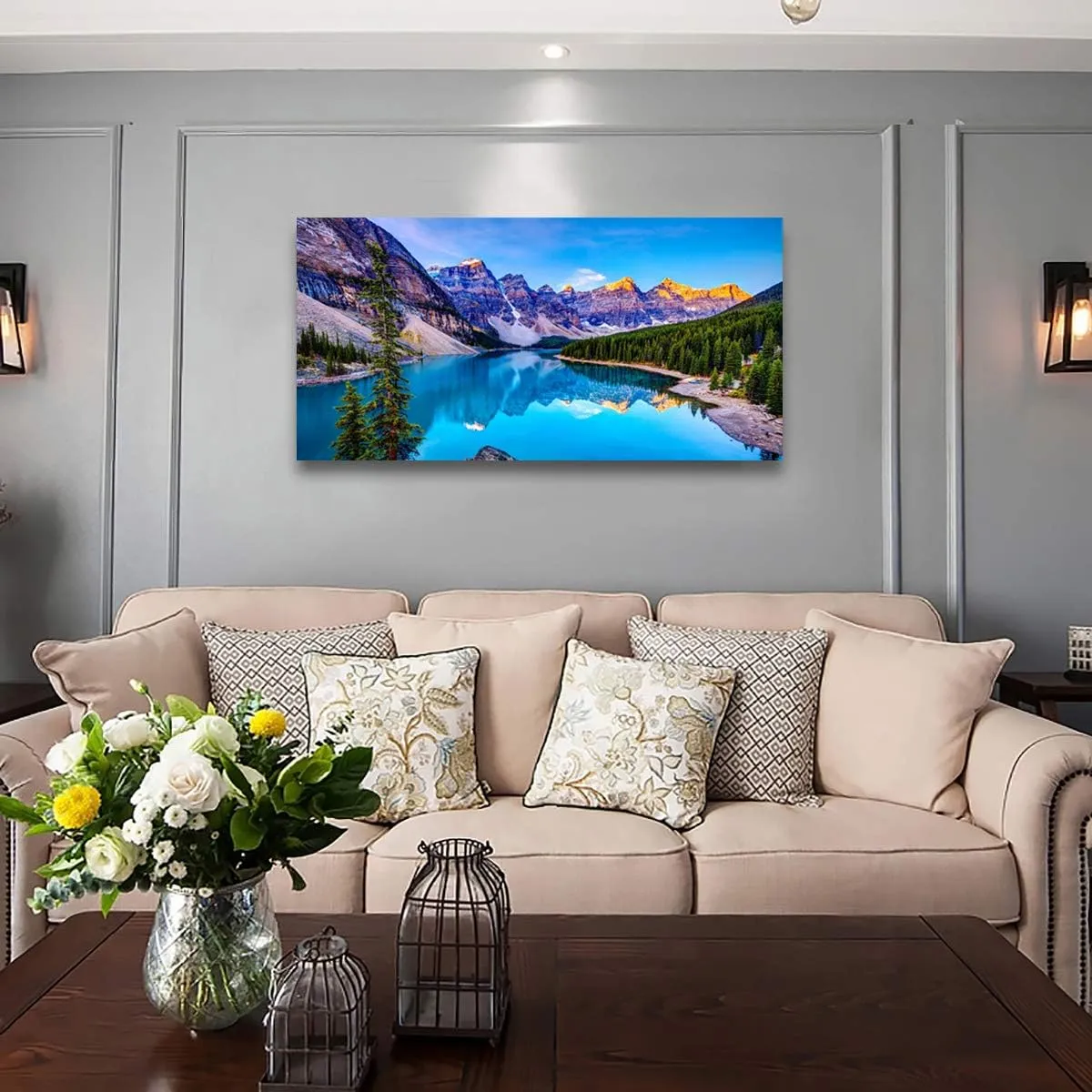 Wall Art Lake Mountain Landscape Picture Print Canvas Wall Art Modern Artwork for Home Decor Stretched And Ready To Hang,2.5cm Thick,Waterproof Artwork