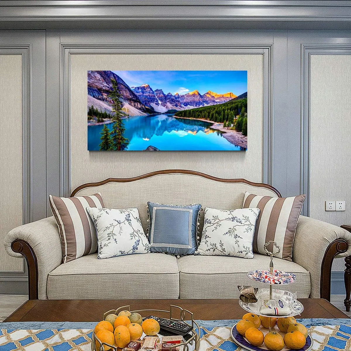 Wall Art Lake Mountain Landscape Picture Print Canvas Wall Art Modern Artwork for Home Decor Stretched And Ready To Hang,2.5cm Thick,Waterproof Artwork
