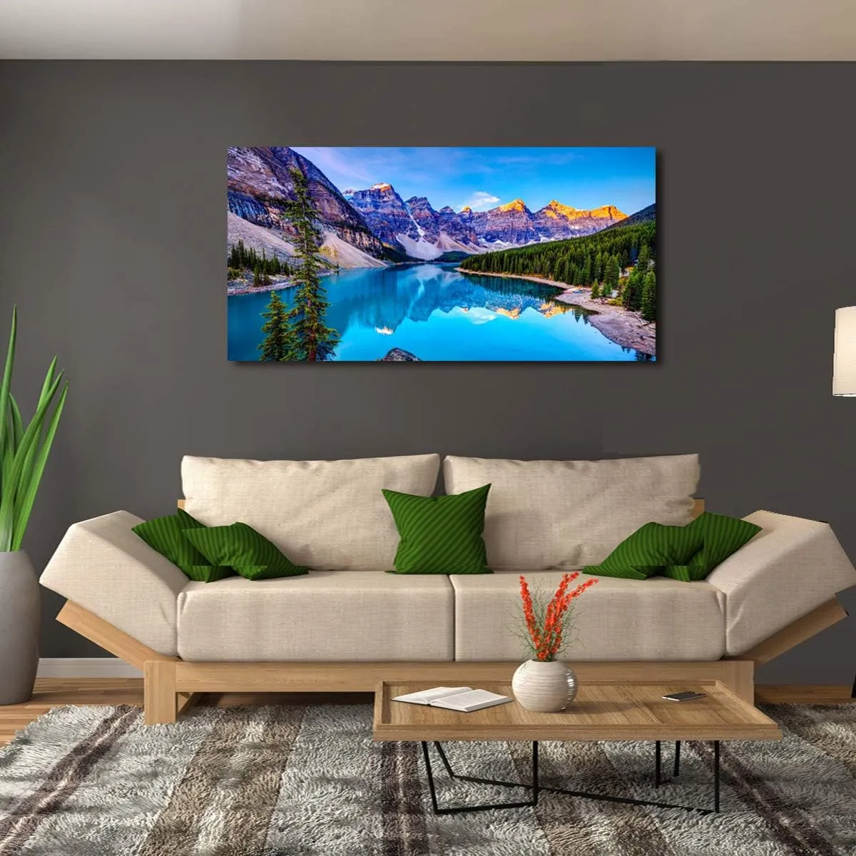 Wall Art Lake Mountain Landscape Picture Print Canvas Wall Art Modern Artwork for Home Decor Stretched And Ready To Hang,2.5cm Thick,Waterproof Artwork
