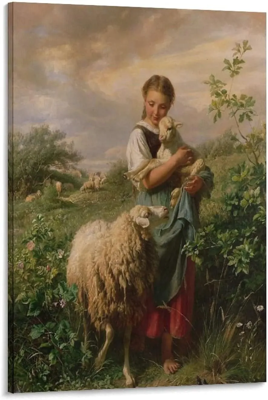 Wall Art Prints Johann Hofner The Shepherdess 1866 Oil Painting On Canvas Wall Art Paintings Canvas Wall Decor Home Decor Living Room Decor Aesthetic 08x12inch(20x30cm) Frame