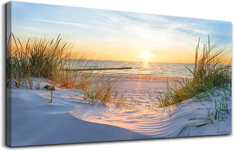 Wall Decorations For Living Room Large Canvas Wall Art For Bedroom Modern Fashion Office Wall Decor Pictures Wall Artwork Blue Sun Beach Grass Ocean Landscape Paintings Canvas Art Prints Home Decor