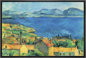 wall26 - Framed Canvas Bay of Marseille, View from L'Estaque by Paul Cezanne - Canvas Print Wall Art Famous Painting Reproduction - 24"x36" Black