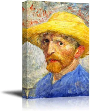 wall26 Self-Portrait with Straw Hat by Vincent Van Gogh Canvas Print Wall Art Famous Painting Reproduction - 12" x 18"