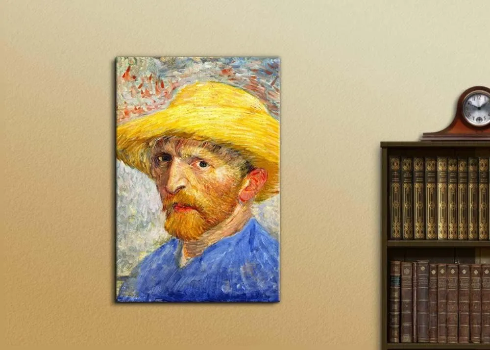wall26 Self-Portrait with Straw Hat by Vincent Van Gogh Canvas Print Wall Art Famous Painting Reproduction - 12" x 18"