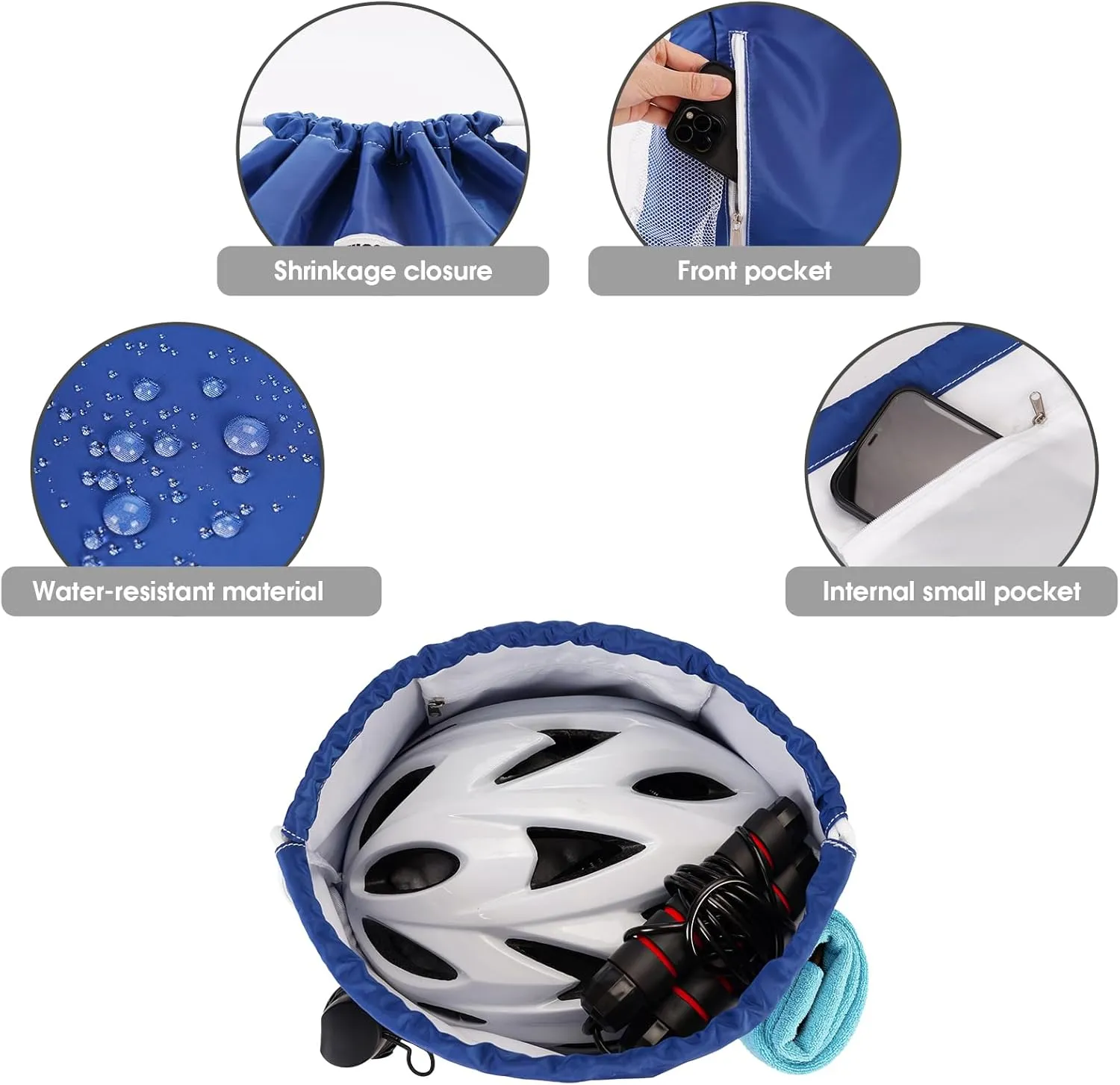 WANDF Drawstring Backpack Sports Gym Sackpack with Mesh Pockets Water Resistant String Bag for Women Men (Navy Blue)