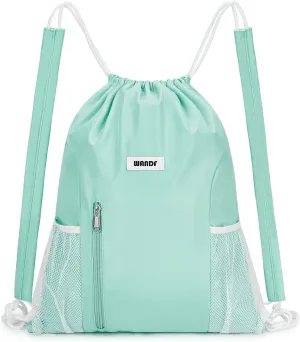 WANDF Drawstring Backpack with Shoulder Pad Sports Gym Backpack with Mesh Pocket String Bag for Women Men(Mint green)