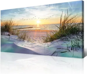 Wapluam Canvas Wall Art For Living Room Wall Decor For Bedroom Blue Sea Beach Scenery Wall Paintings Poster Prints Artwork Office Decorations Ocean Seascape Pictures Modern Room Home Decor 40X20 in