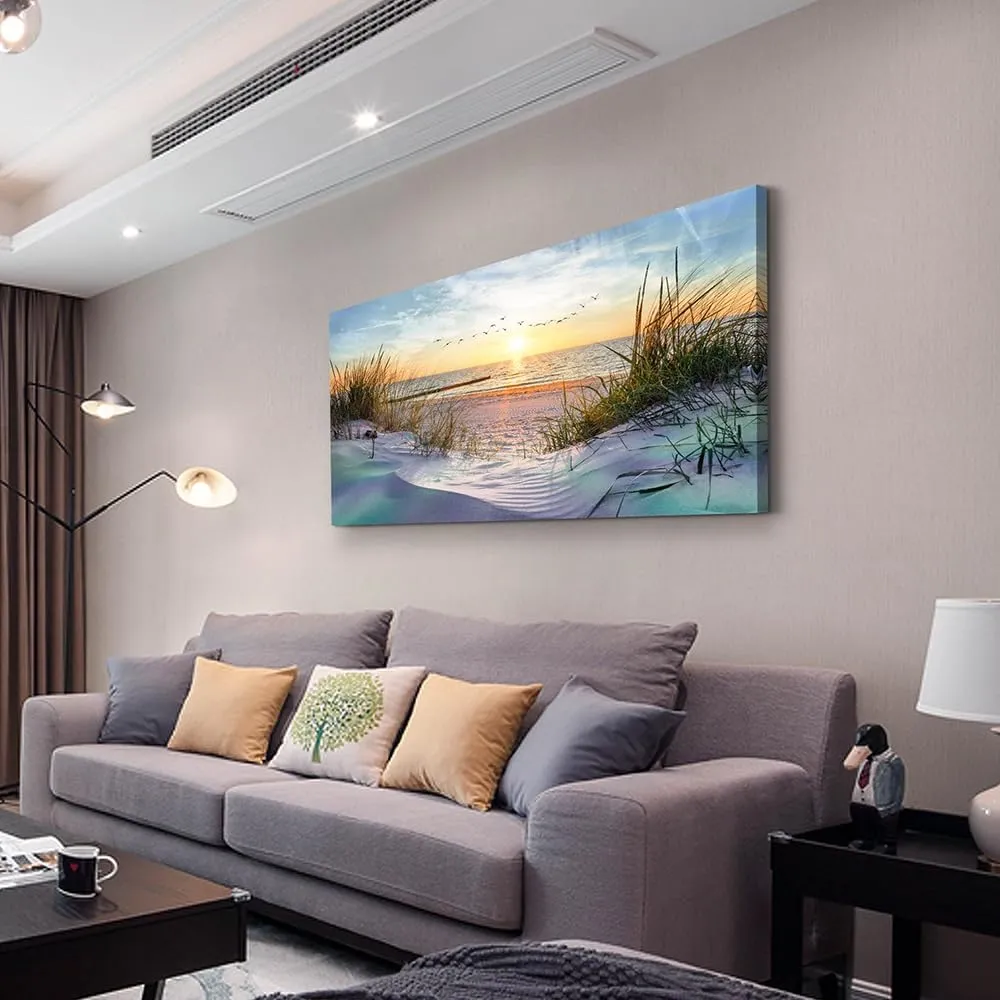 Wapluam Canvas Wall Art For Living Room Wall Decor For Bedroom Blue Sea Beach Scenery Wall Paintings Poster Prints Artwork Office Decorations Ocean Seascape Pictures Modern Room Home Decor 40X20 in