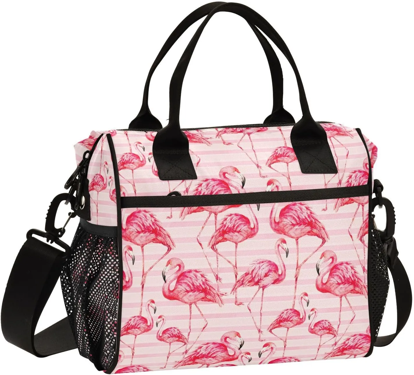 Watercolor Flamingo Lunch Bag Reusable Lunch Box for Office Picnic Hiking Beach, Insulated Cooler Tote Food Container with Adjustable Shoulder Strap for Men Women Adults