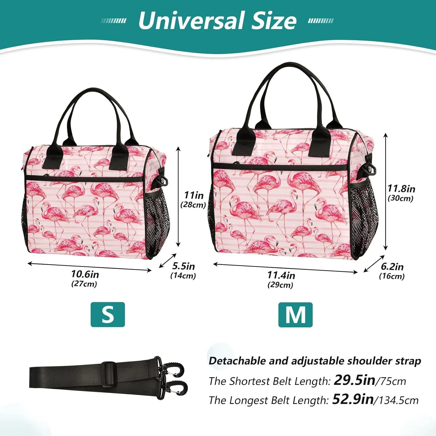 Watercolor Flamingo Lunch Bag Reusable Lunch Box for Office Picnic Hiking Beach, Insulated Cooler Tote Food Container with Adjustable Shoulder Strap for Men Women Adults