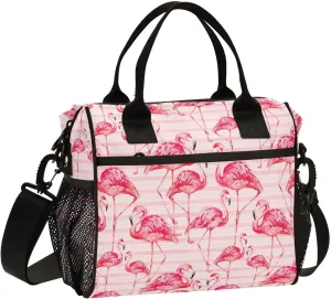 Watercolor Flamingo Lunch Bag Reusable Lunch Box for Office Picnic Hiking Beach, Insulated Cooler Tote Food Container with Adjustable Shoulder Strap for Men Women Adults