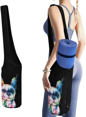 Watercolor French Bulldog Lightweight Yoga Mat Bag with Pockets Portable Canvas Carrying Shoulder Bags for Women Men