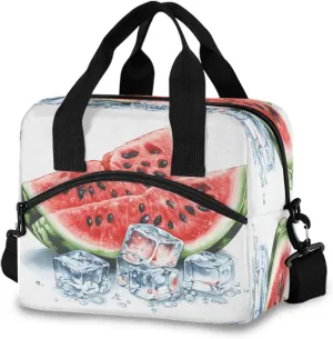 Watermelon Ice Cubes Watercolor Lunch Box for Men Women Adults Insulated Lunch Bag Cooler Bag with Adjustable Shoulder Strap for Work Picnic Travel