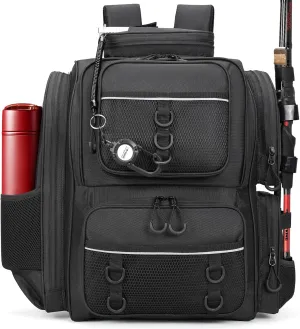 Waterproof Fishing Bag with Rod Holder,A Movable Partition and An Insulated Liner, It Is also A Large Lightweight Hiking Backpack
