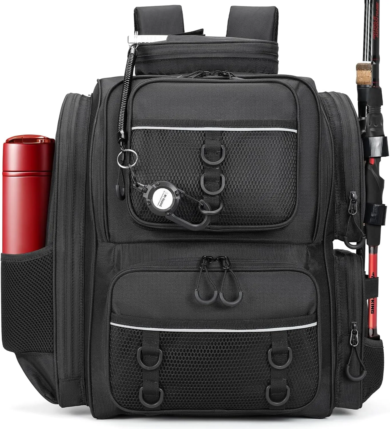Waterproof Fishing Bag with Rod Holder,A Movable Partition and An Insulated Liner, It Is also A Large Lightweight Hiking Backpack