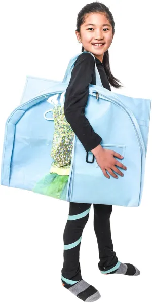 Waterproof Hanging Garment Bag 40 inch Clothes Bag with Gusset, 5 Pockets & Side Zip for Dance Costumes, Sports, Skating, Theatre, Beauty Pageants & More by Kendall Country, Sky Blue