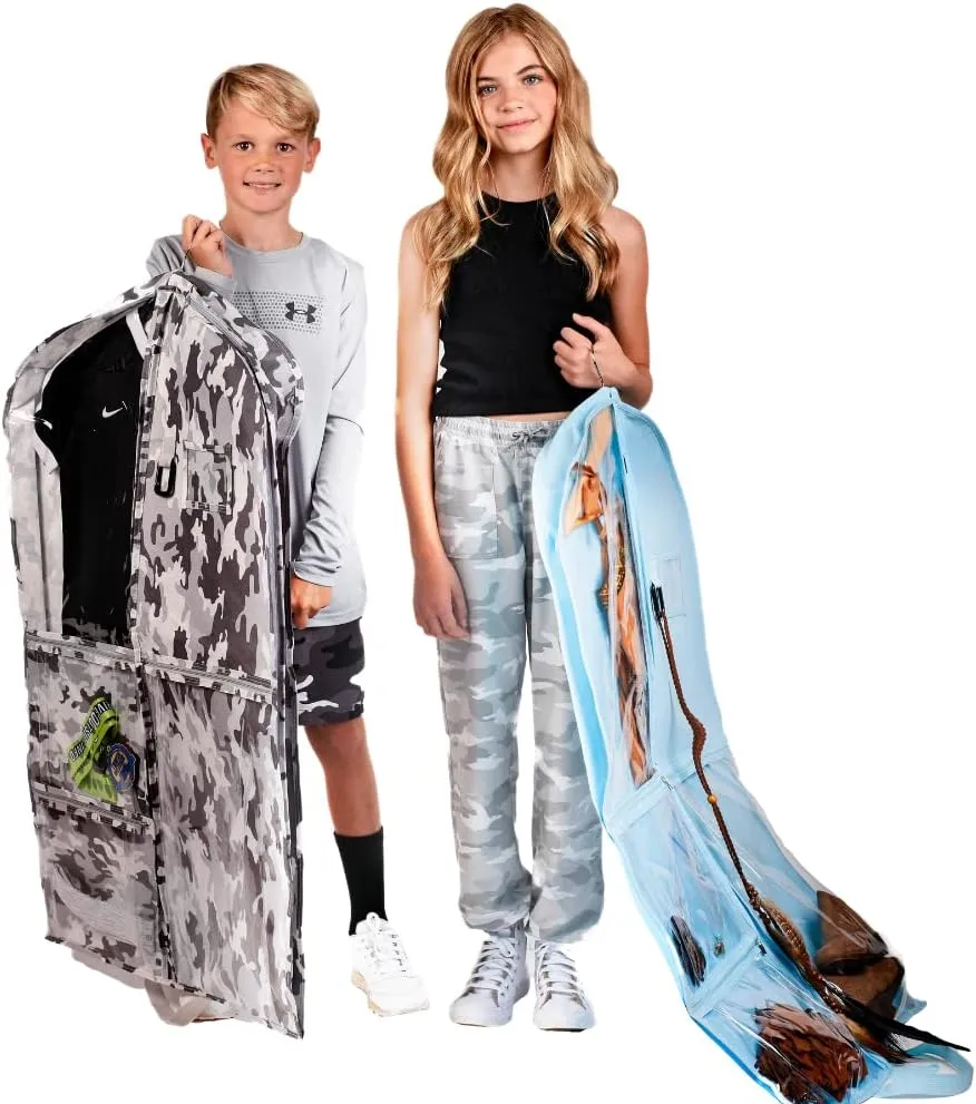 Waterproof Hanging Garment Bag 40 inch Clothes Bag with Gusset, 5 Pockets & Side Zip for Dance Costumes, Sports, Skating, Theatre, Beauty Pageants & More by Kendall Country, Sky Blue