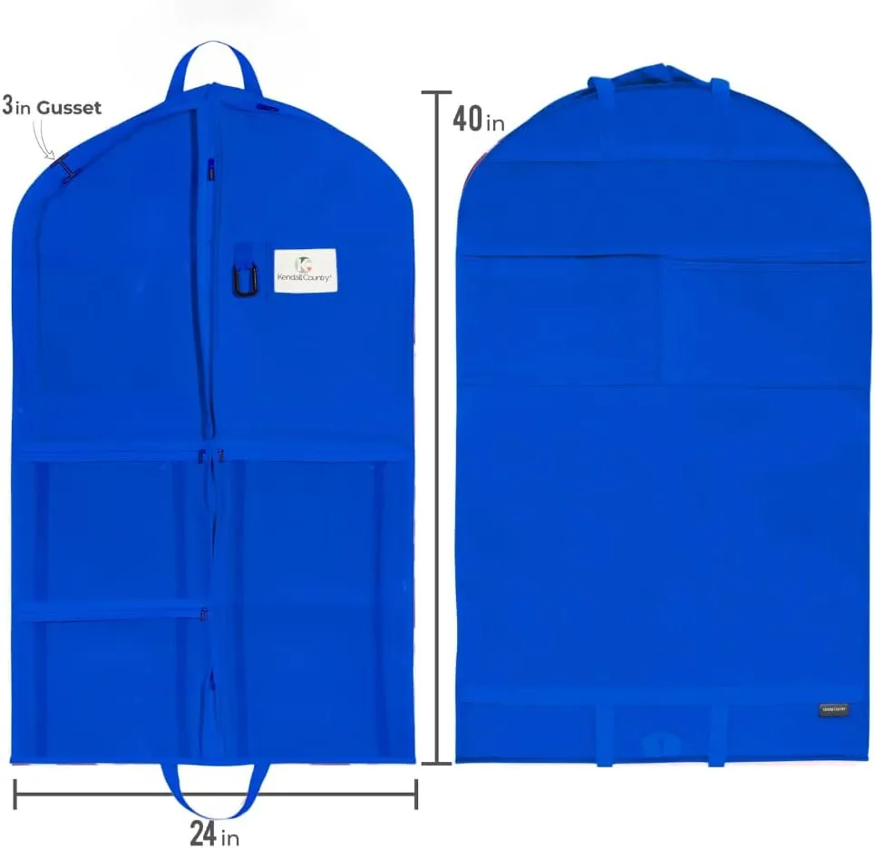 Waterproof Hanging Garment Bag 40 inch Clothes Bag with Gusset, 5 Pockets Side Zip for Dance Costumes Sports Skating Theatre Pageants Cheer Cosplay Kendall Country (Royal, 40 inch)