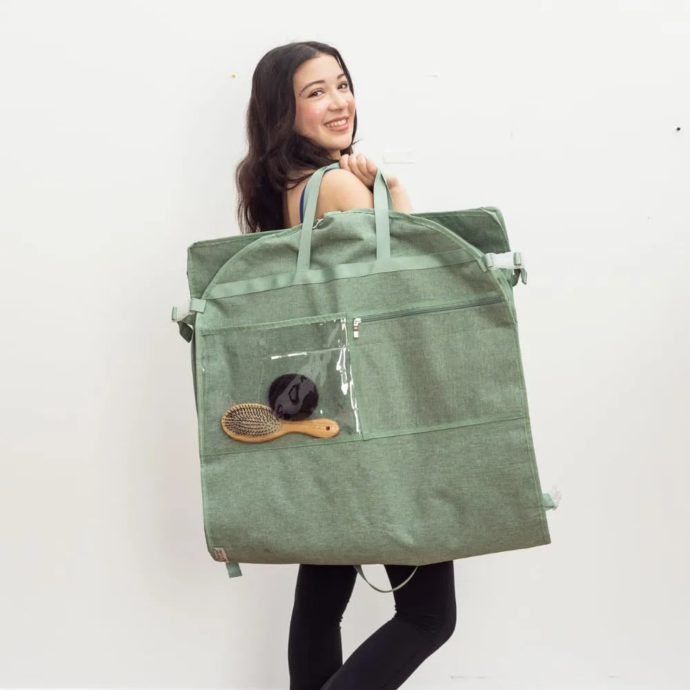 Waterproof Hanging Garment Bag 52 inch Deluxe Clothes Bag with Gusset, 4 Pockets & Side Zip for Dance Costumes, Sports, Skating, Theatre, Beauty Pageants & More by Kendall Country (Moss)
