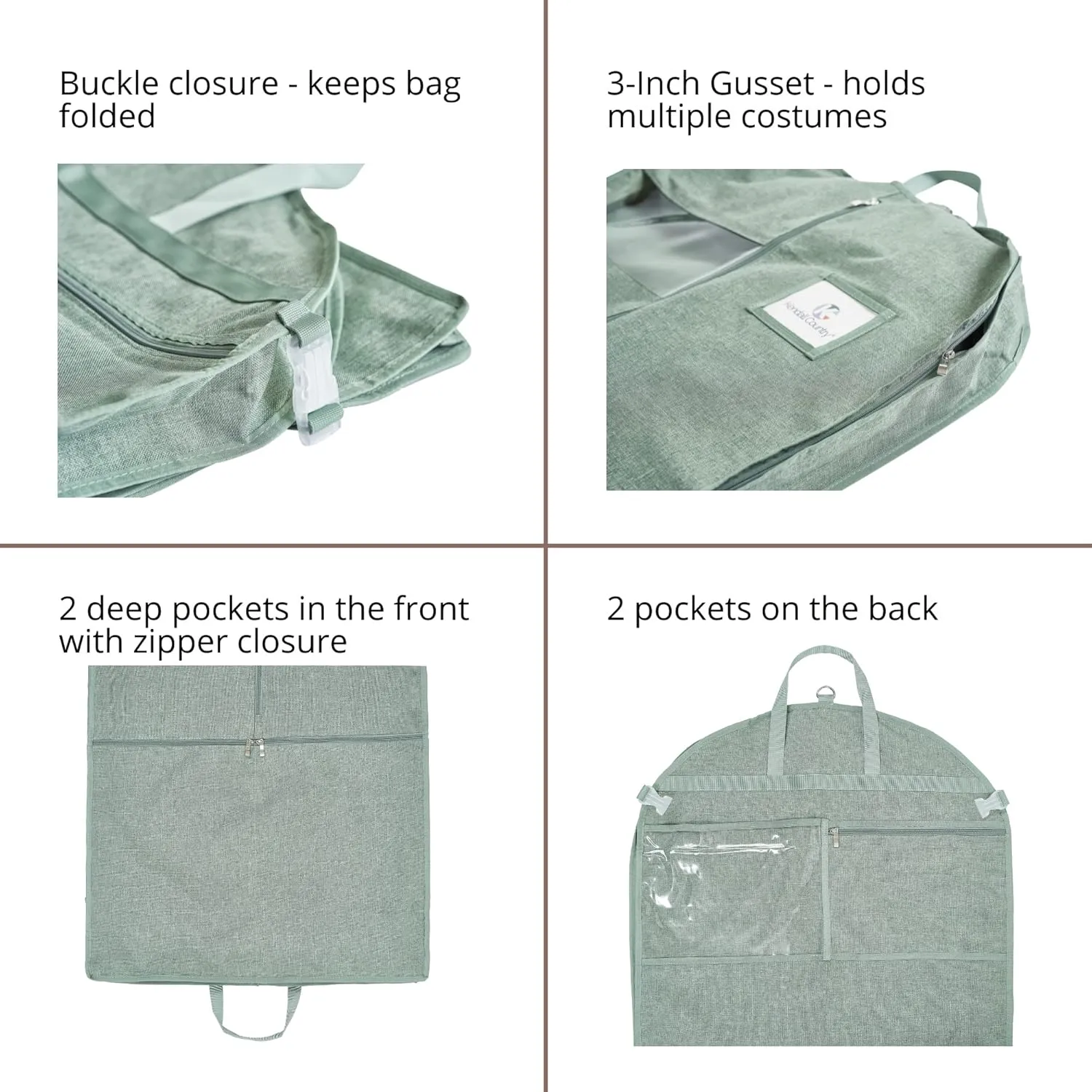 Waterproof Hanging Garment Bag 52 inch Deluxe Clothes Bag with Gusset, 4 Pockets & Side Zip for Dance Costumes, Sports, Skating, Theatre, Beauty Pageants & More by Kendall Country (Moss)