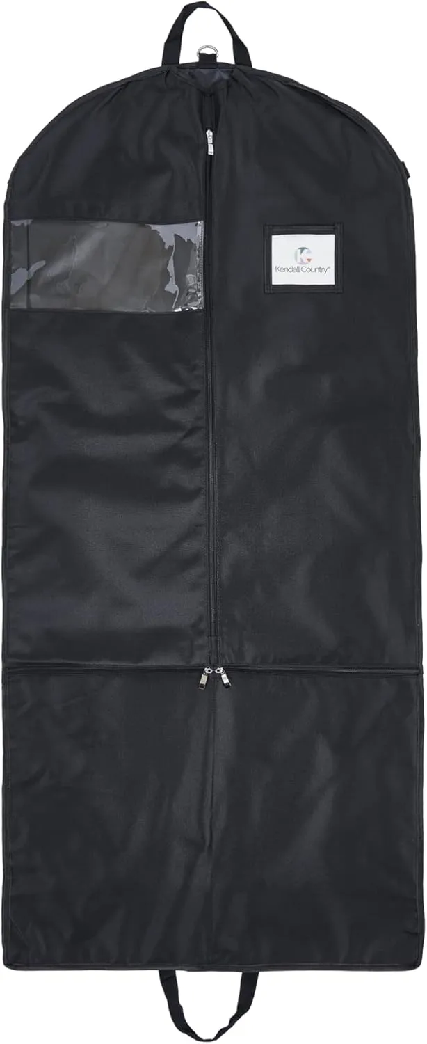 Waterproof Hanging Garment Bag 52 inch Deluxe Clothes Bag with Gusset, 4 Pockets & Side Zip for Dance Costumes, Sports, Skating, Theatre, Beauty Pageants & More by Kendall Country (Raven)
