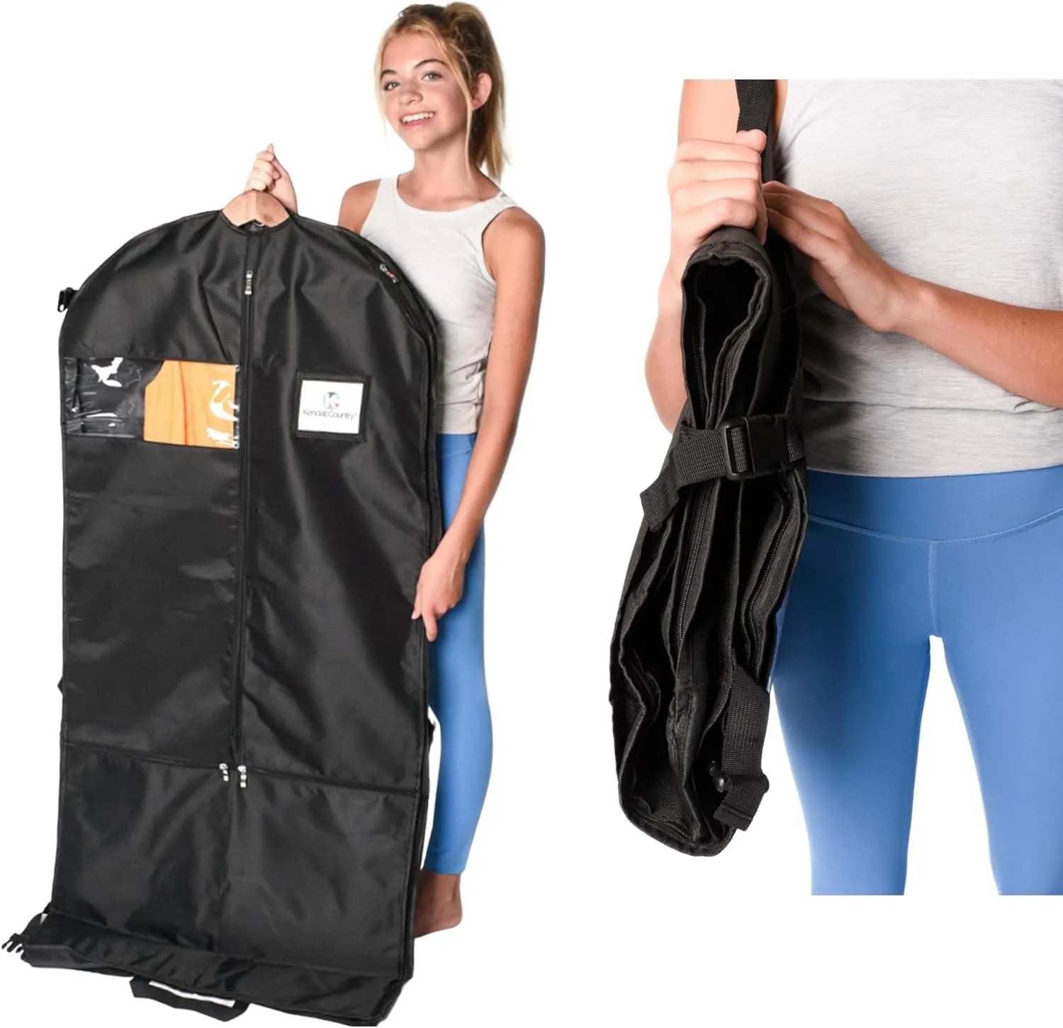Waterproof Hanging Garment Bag 52 inch Deluxe Clothes Bag with Gusset, 4 Pockets & Side Zip for Dance Costumes, Sports, Skating, Theatre, Beauty Pageants & More by Kendall Country (Raven)