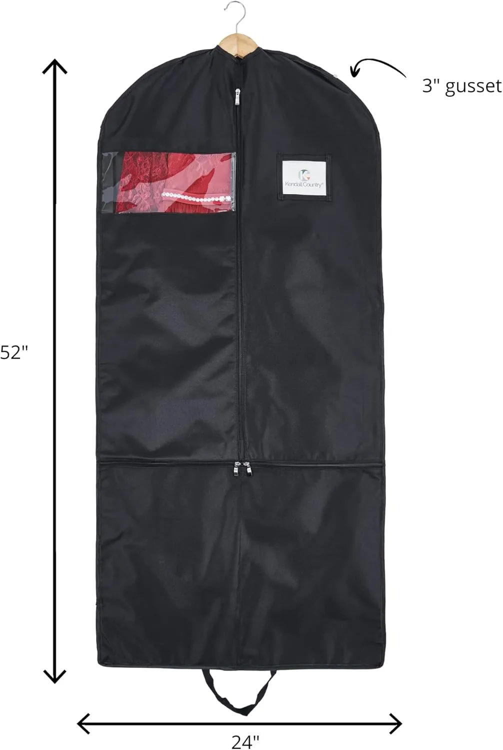 Waterproof Hanging Garment Bag 52 inch Deluxe Clothes Bag with Gusset, 4 Pockets & Side Zip for Dance Costumes, Sports, Skating, Theatre, Beauty Pageants & More by Kendall Country (Raven)
