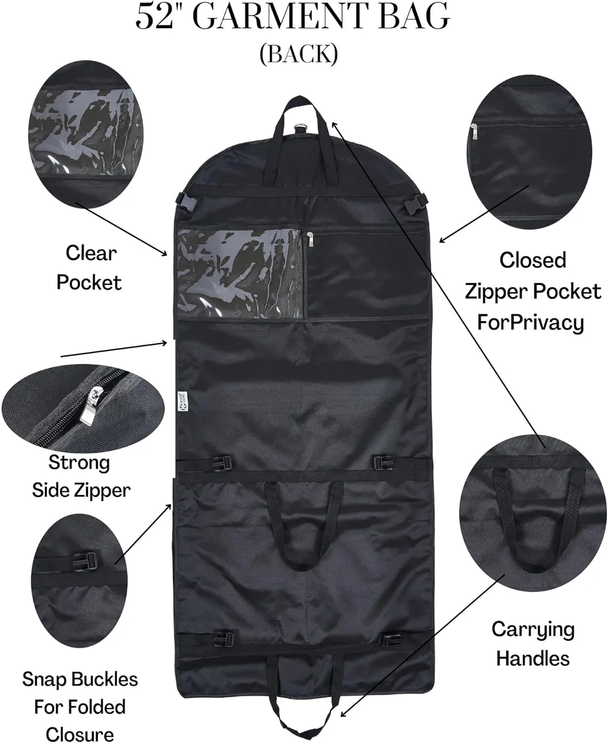 Waterproof Hanging Garment Bag 52 inch Deluxe Clothes Bag with Gusset, 4 Pockets & Side Zip for Dance Costumes, Sports, Skating, Theatre, Beauty Pageants & More by Kendall Country (Raven)