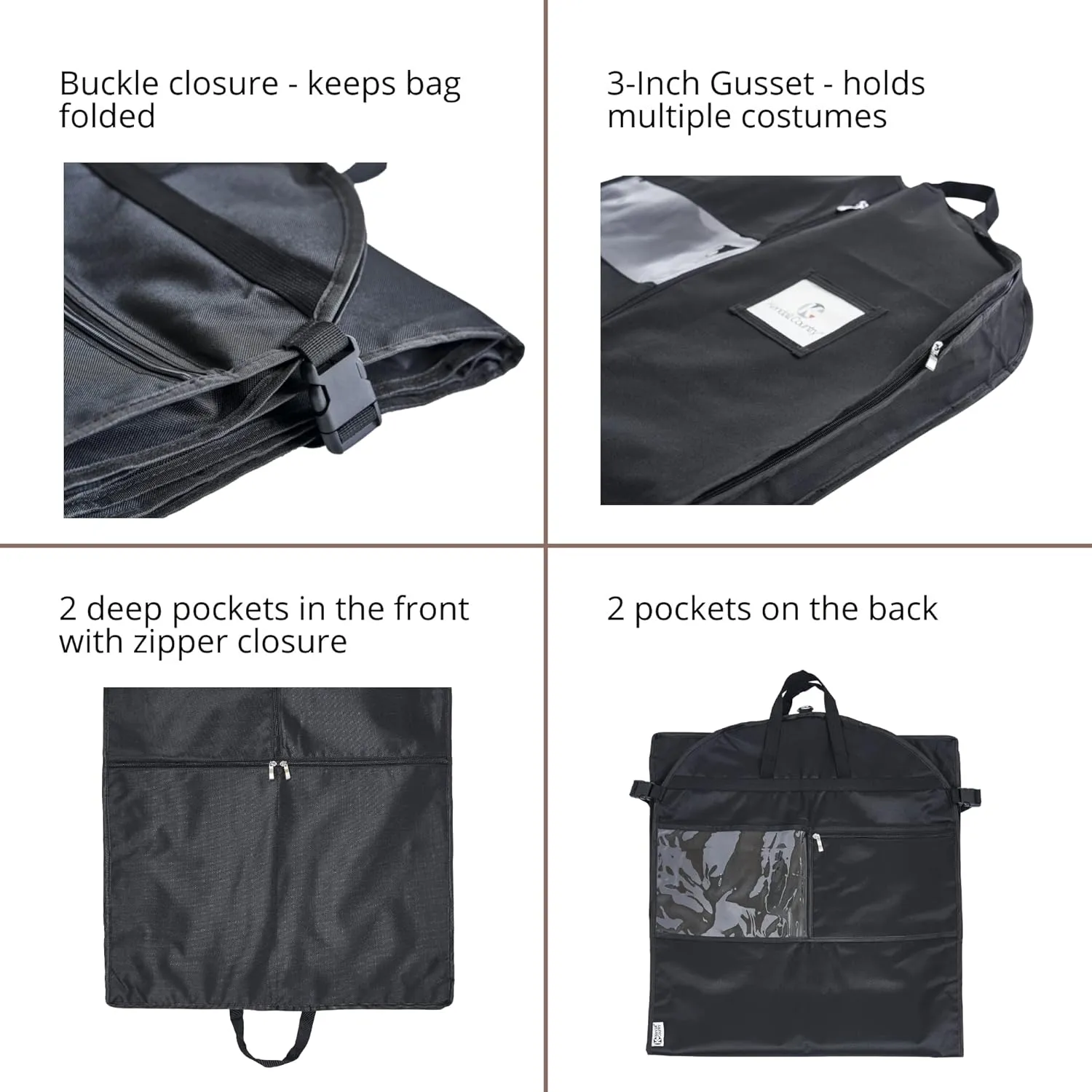 Waterproof Hanging Garment Bag 52 inch Deluxe Clothes Bag with Gusset, 4 Pockets & Side Zip for Dance Costumes, Sports, Skating, Theatre, Beauty Pageants & More by Kendall Country (Raven)