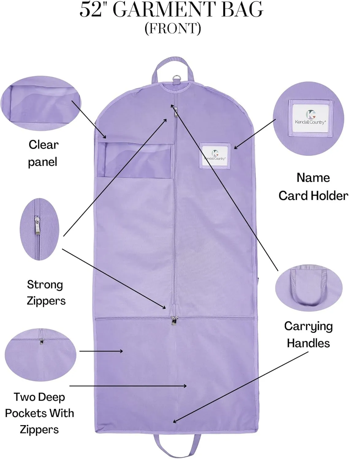 Waterproof Hanging Garment Bag with Accessory Pouch - 52 inch Deluxe Clothes Bag with Gusset, 4 Pockets & Side Zip for Dance Costumes, Sports, Skating, Theatre, Beauty Pageants & More (Lilac )