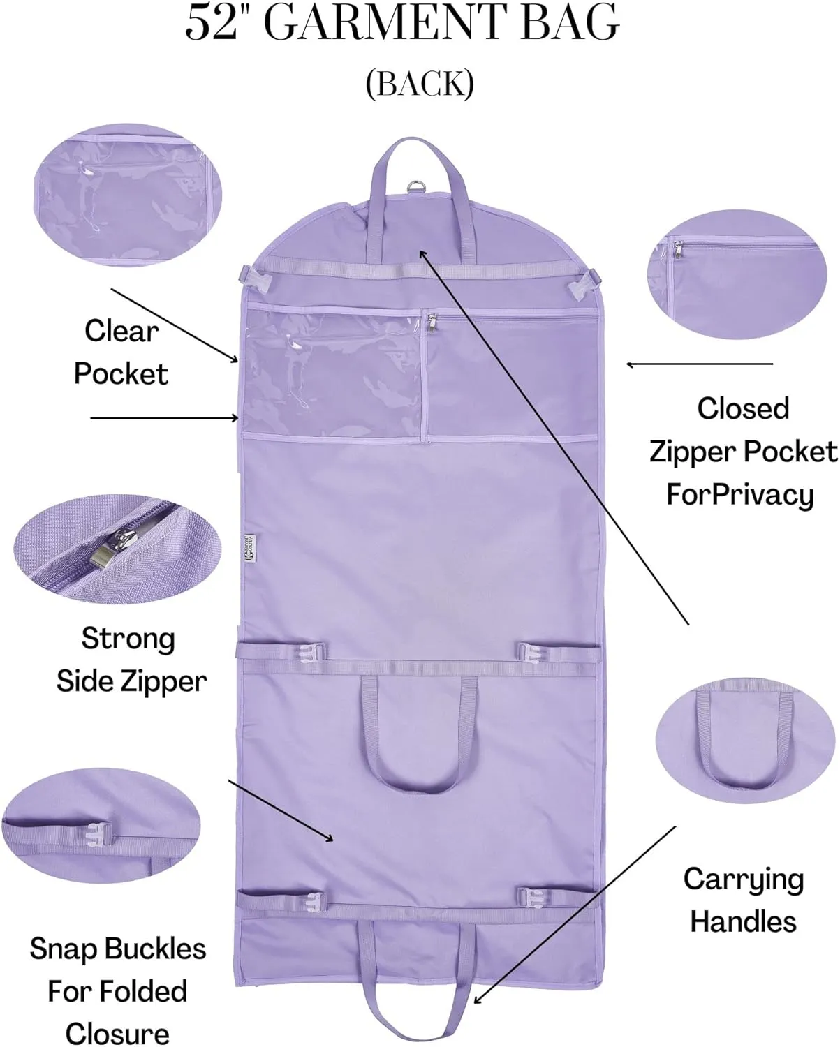 Waterproof Hanging Garment Bag with Accessory Pouch - 52 inch Deluxe Clothes Bag with Gusset, 4 Pockets & Side Zip for Dance Costumes, Sports, Skating, Theatre, Beauty Pageants & More (Lilac )