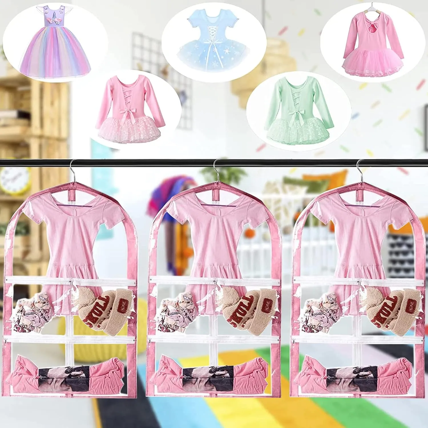 Waterproof Hanging Garment Bag,35 Inch Garment Bags For Hanging Clothes,Garment Bags For Travel Storage,Kids Garment Bag with Full Zipper for Dance Costumes,Sports,Skating,Theatre,Beauty Pageants