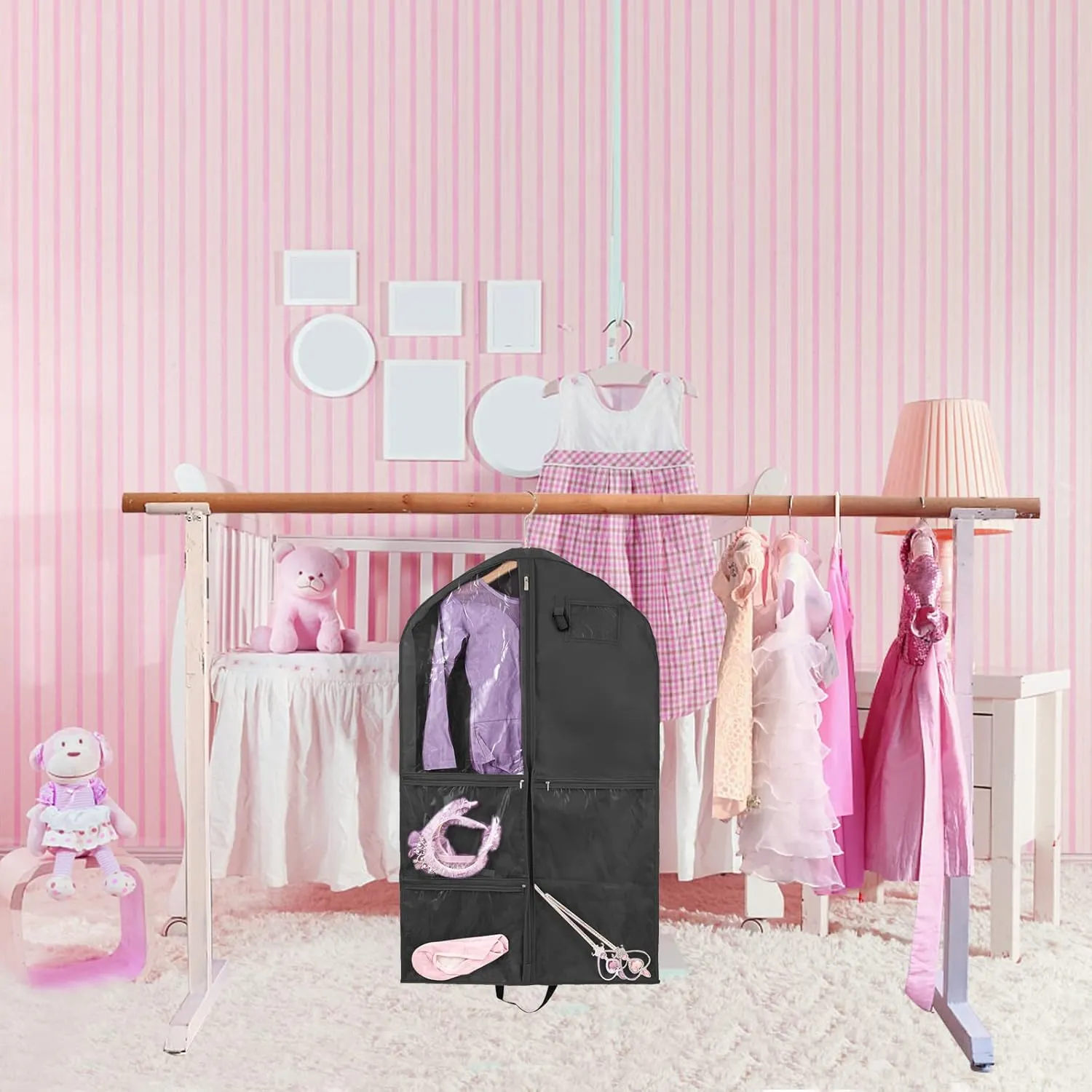 Waterproof Hanging Garment Bag,40 inch Garment Bags for Hanging Clothes,Garment Bags for Travel Storage,Dance Clothes Bag,Kids Garment Bag for Dance Costumes,Sports,Theatre,Beauty Pageants (Black)