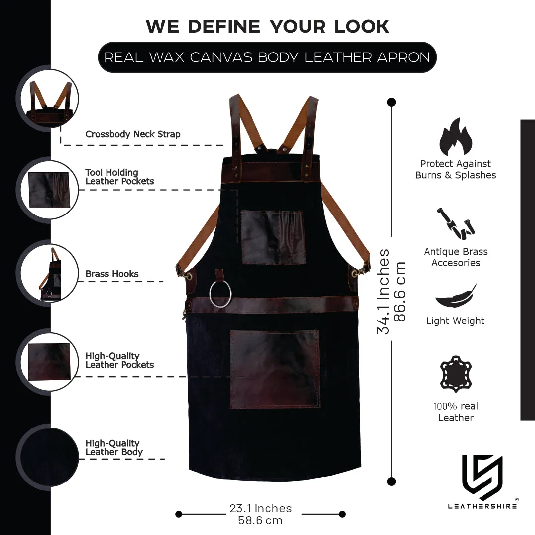 Waxed Black Leather Canvas apron and Roll with Cap and Mitts Gift Set