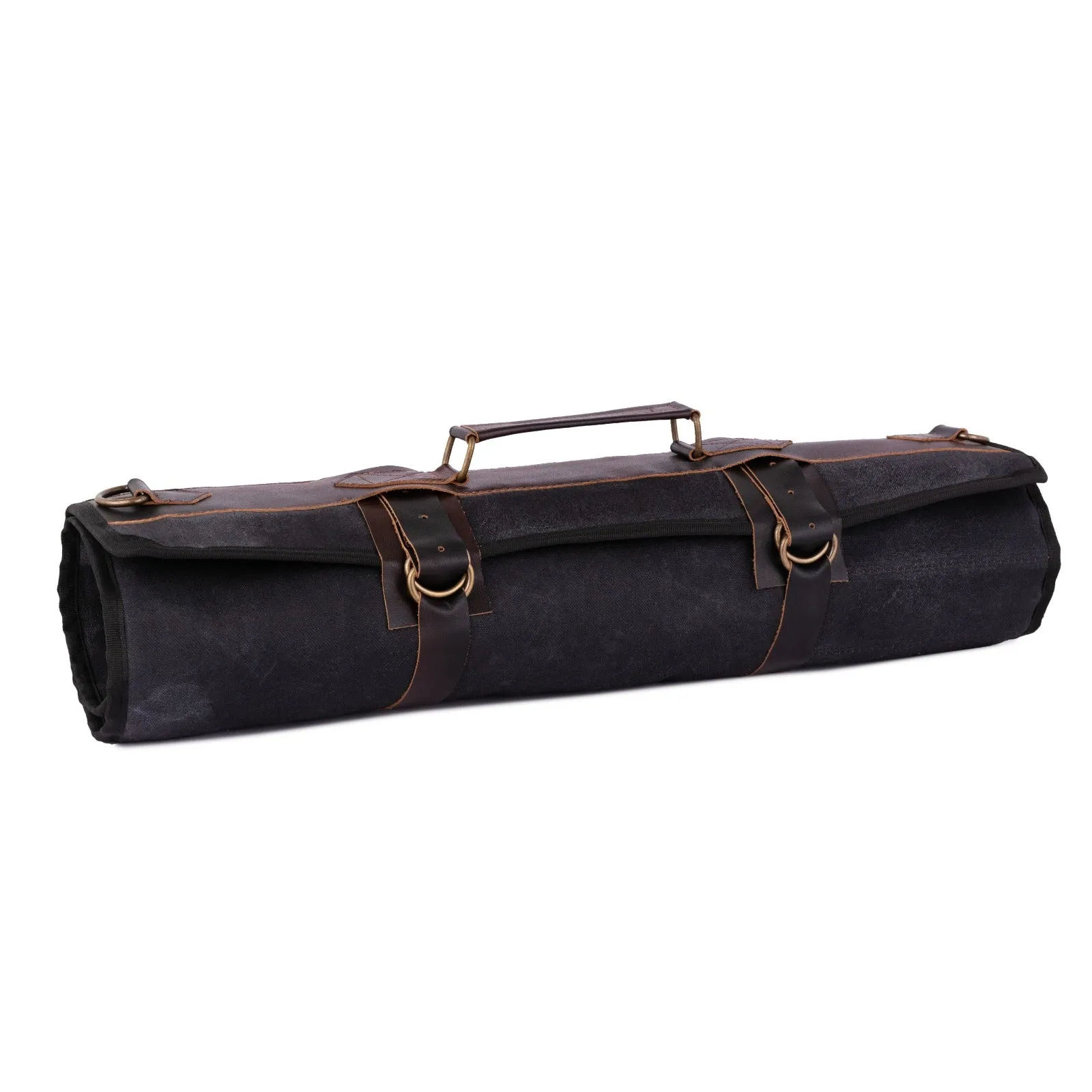Waxed Black Leather Canvas apron and Roll with Cap and Mitts Gift Set