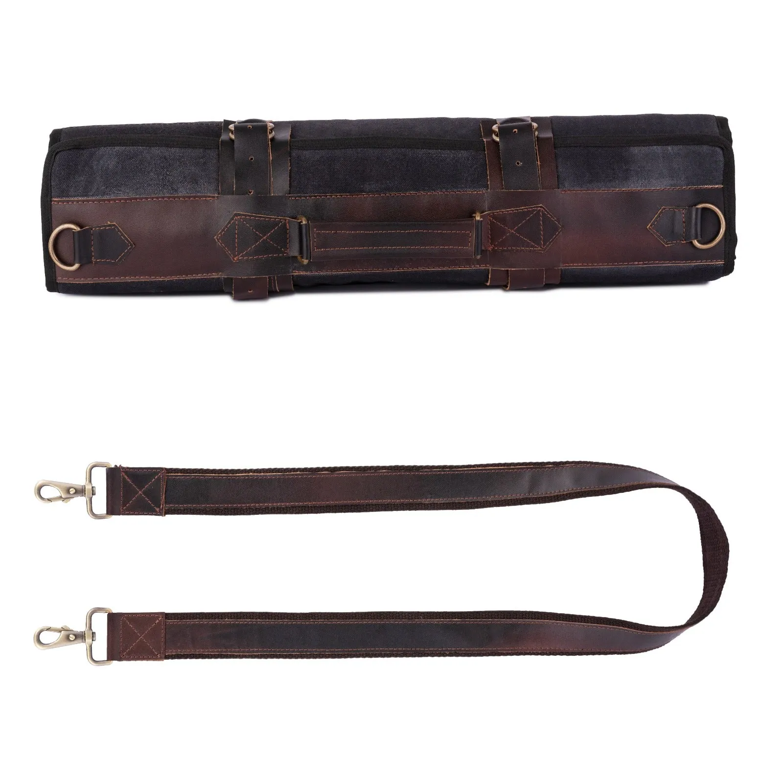 Waxed Black Leather Canvas apron and Roll with Cap and Mitts Gift Set