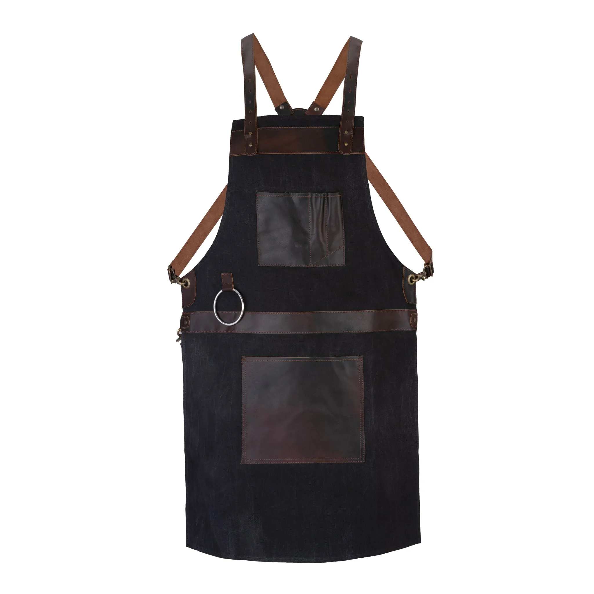 Waxed Black Leather Canvas apron and Roll with Cap and Mitts Gift Set