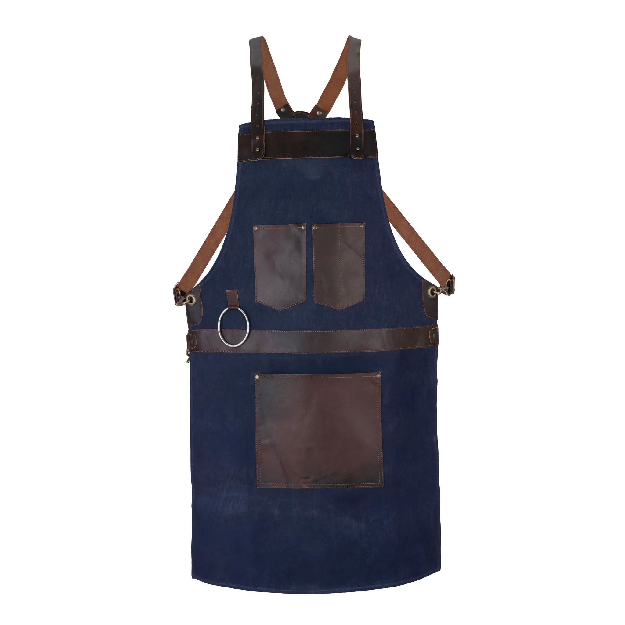 Waxed Blue Leather Canvas apron and Roll Gift Set